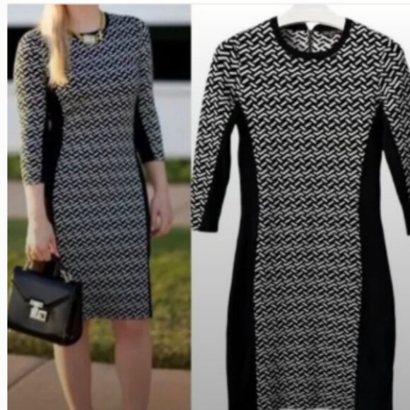 J. McLaughlin Marnie Black & White Jacquard Colorblock Sweater Dress - Small - Picture 2 of 2